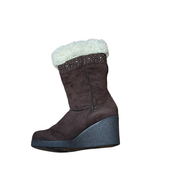 American Eagle Faux Suede Brown Wedge Boots With Faux Fur Lining Size 9 - Picture 14 of 15